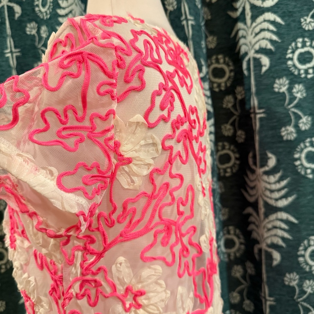 Anthropologie Meadow Rue Cherry Blossom Pink Ribbon Mesh Women's Top Size XS - Picture 7 of 9